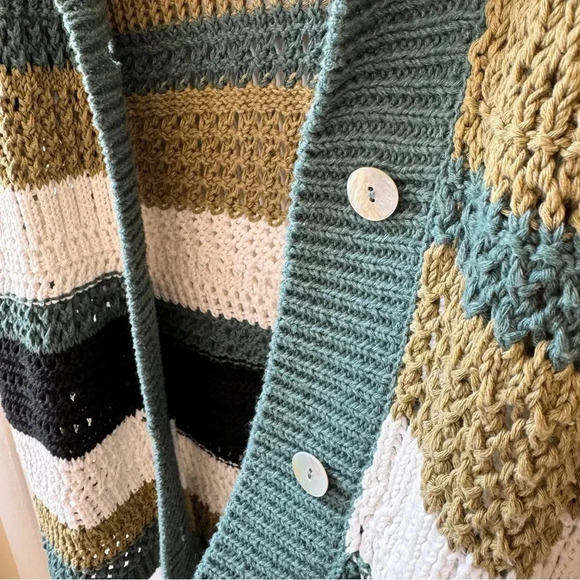 NWT Zara Oversized Knit Polo Sweater Short Sleeve Button Down Stripe Green S/M - Picture 4 of 7